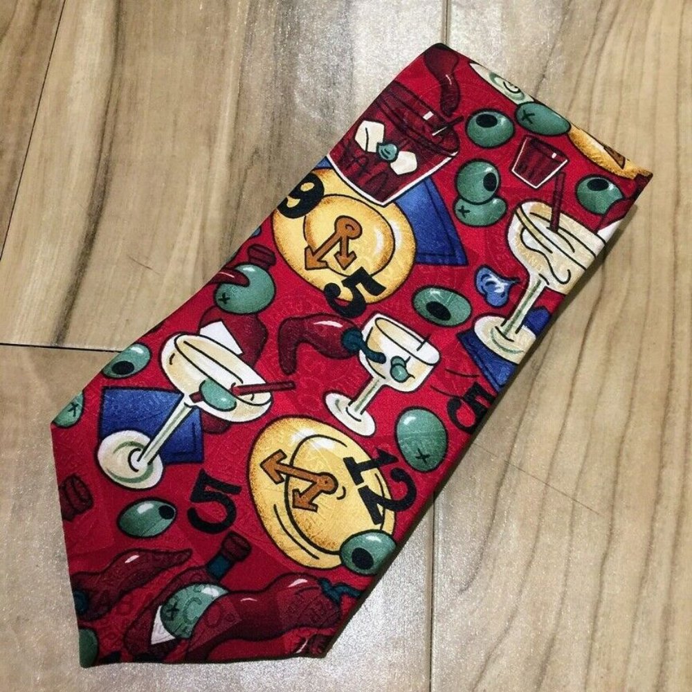 Nos Vintage TABASCO Necktie Happy Hour Cocktail Time Martini Olive Neck Tie 56"
